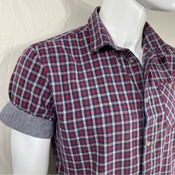 19 Ninety:One Men’s Plaid Rolled Cuff Tailored Fit Button Down - Picture 2 of 6
